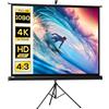 HOMCOM Schermo per proiettore con treppiede, 84 pollici, 4:3, portatile, pieghevole, per home theater, campeggio