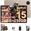 Biegedy Tablet 11 pollici Android 15, 24 GB RAM + 256 GB ROM/1 TB TF, Widevine L1, 8000 mAh / 5 MP + 13 MP / 5G, Wi-Fi, Facial ID, GMS, Bluetooth 5.0, octa-core 2,0 GHz, con custodia Oro