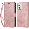 KENHONER Custodia per Motorola Moto G54 5G Cover, Oro rosa Farfalla | Portafoglio in Pelle PU Retro, Antiurto Flip, Slot per Schede, Funzione Stand, Chiusura Magnetica