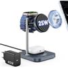 GuMosh Stazione di ricarica Qi2.2 caricatore magnetico 3 in 1 25W con ventola di raffreddamento attivo, caricatore wireless magnetico per iPhone 17/16/15/14/13/12, Apple Watch, Air-Pods (con adattatore 45W)