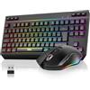 RedThunder Set tastiera e mouse wireless 75%, QWERTZ 94 tasti TKL Layout, RGB, tastiera wireless ricaricabile con tasti funzione multimediale, mouse ottico 7D per PC Xbox PS5, ufficio (nero)