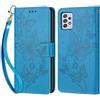 KENHONER Custodia per Samsung Galaxy A52 4G/5G / A52s 5G Cover, Blu Farfalla | Portafoglio in Pelle PU Retro, Antiurto Flip, Slot per Schede, Funzione Stand, Chiusura Magnetica