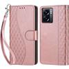 KENHONER Custodia per Oppo A77 5G/A57S Cover, Oro rosa | Portafoglio in Pelle PU Retro, Antiurto Flip, Slot per Schede, Funzione Stand, Chiusura Magnetica