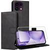 Effcotuo Cover per OPPO Reno 16 F/16F /16 FS/ 16FS 5G, Custodia in Pelle a Libro con 1 Pellicola Vetro Temperato Protezione Schermo Portafoglio Porta Carte Cuoio Flip Case Libretto Antiurto,Nero