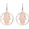Remo Gammella Orecchini Donna Argento 925 Oro Rosa, Pendenti Mano di Fatima con Cerchio Diamantato, Lunghezza Totale 3,8 cm