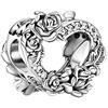 PANDORA Ciondolo a forma di cuore aperto e fiori di rosa, one size (Pack of 1), Argento sterling, Zirconia cubica