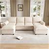 DACHETOU Divano Modulare Cloud a Forma di U, Comodo Divano Angolare con Design Seduta Profonda, con 2 Poggiapiedi Mobili Schienale Alto Beige Dimensioni:L264.5×H84×P78.5cm (Beige 3)