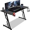 Peviasot Scrivania da gioco, tavolo da gioco con LED 140 x 60 cm, tavolo a forma di Z con tappetino per mouse, tavolo per computer ergonomico per gaming con gancio per cuffie e porta bevande, tavolo