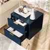 MASAJIA Comodino, Tavolo da Salotto con 2 Cassetti di Riordinamento, Tavolo da Notte con Piedi e Maniglie in Metallo, Tavolo Basso Moderno, per Camera, Soggiorno, Ufficio (Blu-A-1)