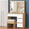 ALFORDSON Mobile da toeletta con specchio e luci, set da trucco da 90 cm con 4 cassetti e sgabello contenitore, luci LED regolabili, toletta per camera da letto di donne e ragazze, Legno