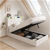 Poeahu Letto Contenitore 90x200 con Sommier LED e USB, Letto Singolo Contenitore con Spazio di Archiviazione Idraulico, Letti Singoli Imbottiti con Testiera Portaoggetti, Telaio per Letto Singolo