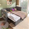 NNJN Letto da giorno imbottito, divano letto con letto estraibile 90x200 cm, braccioli con porta USB e Type-C e porta bevande, con rete a doghe, tessuto misto lino