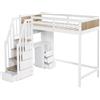 Azkoeesy letto singolo a soppalco con scrivania, 90x200 cm, letto a soppalco per bambini con scale e contenitore, cassetti, libreria, per ragazzi e bambini, max 150 kg, bianco