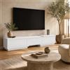 PREMTURE Mobile TV, supporto per TV, Lowboard per TV, tavolo TV con 3 cassetti, tavolo TV, panca con lato sinistro e destro, può essere regolato, 270 x 40 x 39 cm, bianco, MDF