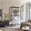 [en.casa] Libreria in Acciaio con Scomparti Aperti Scaffale da Terra Mobile Espositore con Ripiani in Metallo per Libri Piante Soggiorno Studio Ufficio 145 x 76 x 33 cm - Nero Opaco