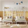 Fppuueg Letto Tripla 90x200 cm per 3 Bambini Letto a Castello per Bambini con Scala e Sponde di Protezione, Letto in Ferro per Bambino e Ragazzi con Tavolo, Bianco, Senza Materasso