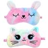 WY LIGHTING LEVEL 2 mascherine per gli occhi in peluche, morbide, per dormire, comode, graziose, con animali, in raso, per donne e uomini, idea regalo (multicolore, stile gatto e coniglio)