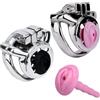 AMAZBEE Gabbia di castità piatta con dilatatore uretrale in stile sissy e moschettoni antiscivolo, dispositivo di castità scheletrato in acciaio inossidabile (Pink)