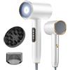 Bizcasa Asciugacapelli Ionico 2400W,Professionali Salone Phon con display LCD, 3 Impostazioni di Temperatura, 2 Velocità,Hair Dryer con Diffusore e ugello per lo Styling