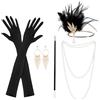 KEWUZY 5 Pezzi Set di Accessori Anni '20, Kit Accessori Anni 20 Donna, Great Gatsby Accessori Set, 1920 Costumi Charleston Set, con Fascia da Flapper, Guanti, Collana di Perle, Orecchini, per Halloween Festa