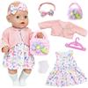 Carreuty 6 vestiti per bambole da 35-45 cm, rosa e farfalla, 43 cm, con giacca, abito floreale, fascia per capelli, calze, borsa, grucce per bambole da 35-45 cm, regalo per bambini