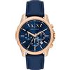 Armani Exchange Orologio da uomo, movimento cronografo al quarzo e cassa da 44 mm con cinturino in pelle, Blu e oro rosa