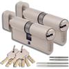 Generico Set da 2 Cilindri per Serrature in Ottone 45/45mm, Cilindro con Pomello, Chiave Unica, Chiavi e Viti Incluse, Facili da Montare, per Porte e Garage, Lunghezza 90mm