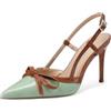 QUEEN HELENA Décolleté Donna Slingback con Tacco Alto a Punta Bicolore con Fiocco K4537 (Verde Brown, Sistema Taglie Calzature EU, Adulto, Donna, Numero, Media, 38)