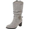 Bviennic Donna Senza Chiusura Casuale Tacco A Blocco Slouch Stivali Equitazione Punta Rotonda Comfy A Collo Alto Classico Inverno Stivali Equitazione Warm Grigio-Rl Numero 39 EU-40Cn