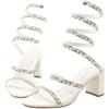 FQLGJMY donna Stiletto tacco alto sandali Tie Up Open Toe Slingback spirale avvolgere intorno a scarpe estive con strass per festa di ballo