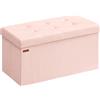 SONGMICS Puff contenitore, baule portaoggetti pieghevole, 38 x 76 x 38 cm, poggiapiedi sgabello, panca da letto, supporta fino a 300 kg, per soggiorno, camera da letto, ingresso, rosa gelatina/bianco