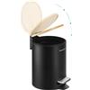 SONGMICS Piccolo Cestino, Cestino con Coperchio in Bambù, Pedale in Metallo, Secchio Interno Rimovibile, Chiusura Ammortizzata, per Bagno, 3 L, Nero Inchiostro/Bianco Nuvola