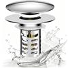 WJUAN Tappi Lavandino Bagno 3-in-1, Tappo per Lavandino in Acciaio Inox, Anti-Intasamento Tappo Lavabo con Filtro (Diametro 28-55 mm), con 4 Rondelle, per Lavabi e Vasche da Bagno