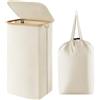 Lifewit Cesta Portabiancheria 105 L con Coperchio, Grande Cesto Biancheria Pieghevole in Bambù con Sacco Interno, Portabiancheria Salvaspazio, Laundry Basket per Camera da Letto, Bagno, Bianco