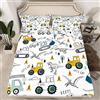 Loussiesd Lenzuolo con angoli da costruzione singolo per bambini Cartoon Car Escavatore Trattore Set di biancheria da letto per bambini Attrezzature Camion Dinosauro Set di lenzuola Veicoli da