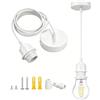 Bravsekai Kit Lampada a Sospensione Industriale Bianca, Portalampada E27 con Cavo Regolabile, Lampada da Soffitto Stile Vintage Retrò per Isola Cucina, Corridoio e Sala da Pranzo