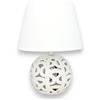 KORAT - Lume da Tavolo in Ceramica con Paralume in Tessuto, Design Elegante Traforato, Attacco E27, Lampada da Comodino Moderna, 2 Varianti Dimensioni, per Casa e Ufficio (Tonda - 14x14x30 cm)