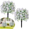 Fairblo 2 Pezzi Bossi Finto Esterno 60 cm Bosso Artificiale con Picchetto Piante Finte Arte Topiaria Alberi Arbusti e Cespugli Finti Resistenti ai Raggi UV per Balcone Terrazza Giardino Deco, Bianco
