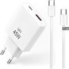 Waytex Pack caricatore rapido 45 W GaN + cavo USB-C a USB-C 2 m nylon intrecciato - presa elettrica compatta e cavo rinforzato 60 W - per iPhone 17, Samsung, MacBook, iPad e tablet - bianco