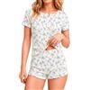 WKTRSM Pigiama Donna Estivo Pigiama Corto Donna Pigiami 2 Pezzi con Pantaloncini Pigiami Casual da Casa Traspirante e Confortevole Taglie S-XL