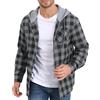 CTU - Felpa con cappuccio da uomo, leggera, a quadri, con bottoni, a maniche lunghe, con tasche, Grigio, XL