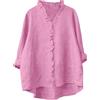 Generic Camicette da donna casual con colletto alla coreana, maniche a 3/4, camicetta estiva con volant in cotone e lino, camicia aperta sul davanti, top a tunica di base, comoda maglietta per uscire e per le