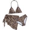 SEAUR Bikini da bambina, motivo leopardato, con fiori, a triangolo, 3 pezzi, costume da bagno con gonna, costume da bagno per bambini da 8 a 12 anni
