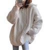 Generic Cardigan con Cerniera da Donna, Cardigan con Cappuccio Oversize, Ampio, Cerniera, in Maglia a trecce, Tinta Unita