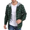 CTU - Felpa con cappuccio da uomo, leggera, a quadri, con giacca a maniche lunghe, con bottoni e tasca, Verde, 3XL