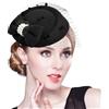 QUUPY Cappello da donna vintage con fiocco e velo, clip laterale, cappello fascinator per feste, nero