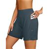 SHEKINI Pantaloncini da bagno da donna, a vita alta, con tasche, ad asciugatura rapida, con fodera, grigio, S