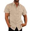 Aoouekul Camicia estiva da uomo in lino, a maniche corte, per il tempo libero, per uomo, in lino, a maniche corte, cachi, XL