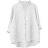 Generic Camicette da donna casual con colletto alla coreana, maniche a 3/4, camicetta estiva con volant in cotone e lino, camicia aperta sul davanti, top a tunica di base, comoda maglietta per uscire e per le