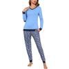 Irdcomps Pigiama Donna Invernale Cotone Pigiami da Donna Invernali Lungo Set Due Pezzi Pigiama da Notte Leggero Sleepwear Blu L